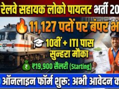 रेलवे में असिस्टेंट लोको पायलट के लिए 11,127 पदों पर भर्ती की घोषणा…